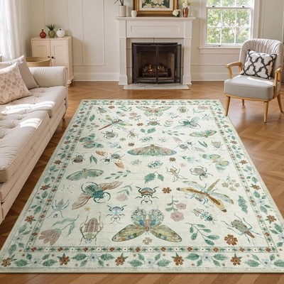 Insect Print Washable Area Rugs 5x7, Soft Rugs for Living Room Ultra-Thin Non...