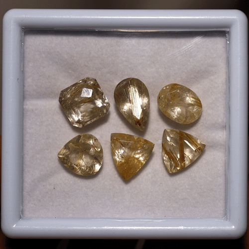 Venas doradas ~ Lote de 6 piedras preciosas corte facetado de cuarzo rutilado natural de 11 mm-14 mm - Imagen 6 de 14