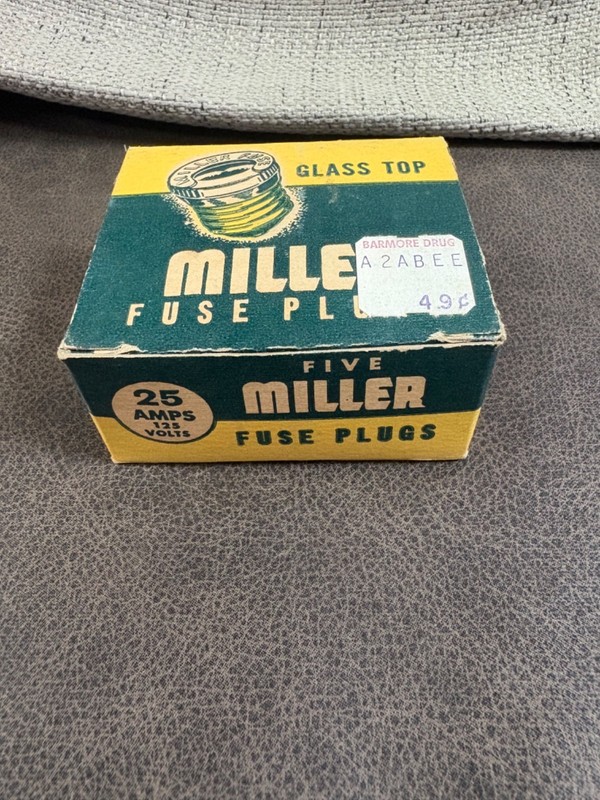 Vintage Miller Fuse Plugs 25A Glass Top 125 Volts