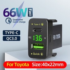 12V USB Car Charger Socket Type C PD Fast Charging Adapter Voltmeter For Toyota