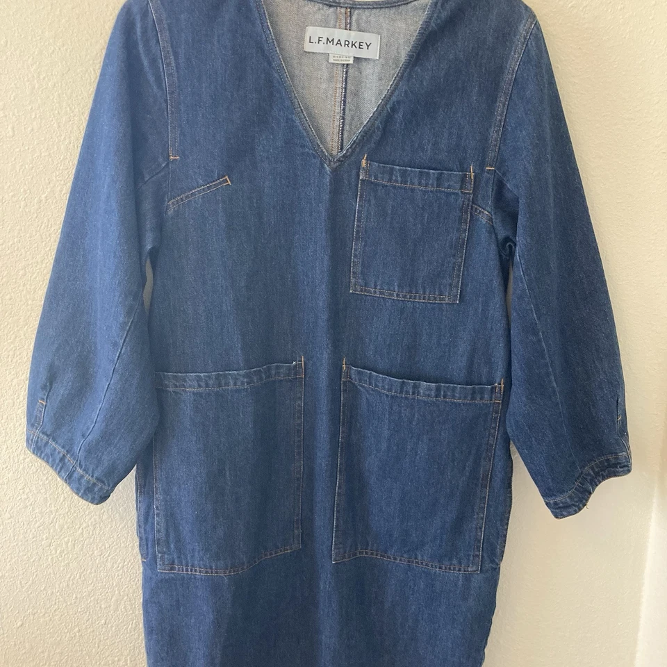 Vestido L.F. Markey Merlon para mujer talla 0 índigo denim utilitario bolsillos artísticos Foto 4 de 4