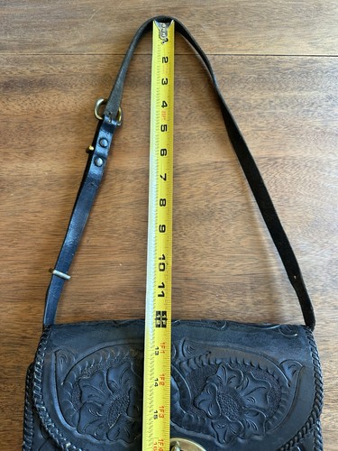 Vintage Western Hand Tooled Black Leather Purse Bag Cross Body READ DESCRIPTION - Picture 18 of 24