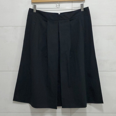 Theory Designer Front Pleat Virgin Wool A-Line Knee Skirt Black Zip Solid 12