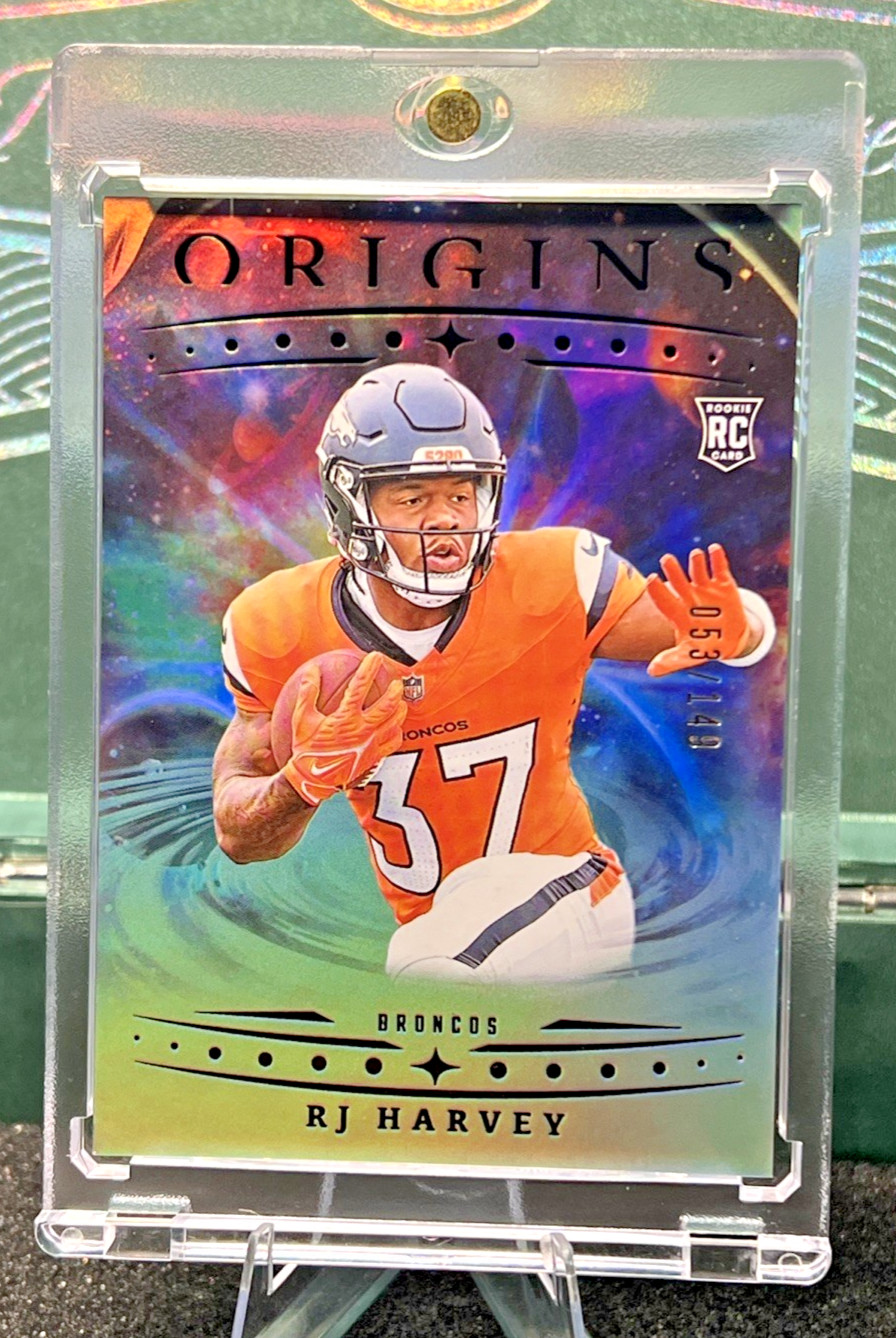2025 Panini Origins #141 RJ Harvey Silver Holo RC /149 - Denver Broncos
