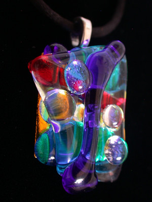 Dichroic Sculptured Fused Glass Pendant / Focal Piece / Handcrafted - TL Gallego