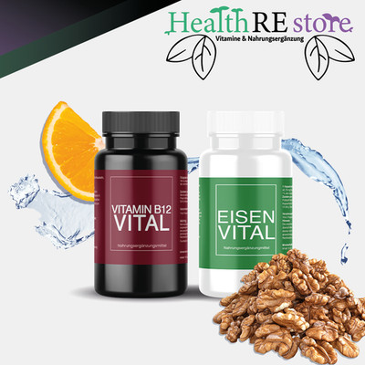 VITAMIN B12 + EISEN VITAL   Energie & Blutbildung   Bundle - 90 Kapseln - VEGAN