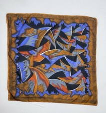 ARTISTIC women s Silk Abstract Scarf In Blue Brown W A Geometric Design32"/33"
