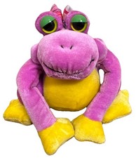 Commonwealth Purple Frog Plush Yellow Pink Bow 1991 Vintage 6"