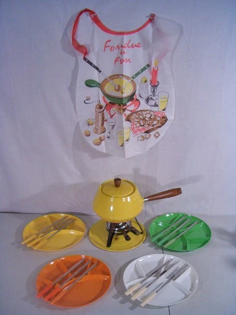 MCM Vintage Yellow Fondue Set w/ Box Pot, Lid, Stand, Burner, Forks, Underplate
Opens in a new windo