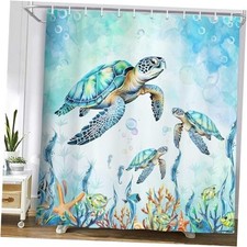 Sea Turtle Shower Curtain Coastal Beach 71"W x 71"L Pack of 1 Blue