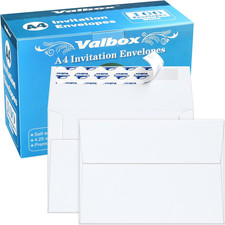Valbox A4 Photo Envelopes 100 Qty 4 X 6 White Kraft Paper Envelopes Self Seal fo