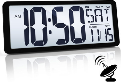 Atomic Clock with Backlight, 14.2'' Large Digital Wall Clock Battery Operated, Di