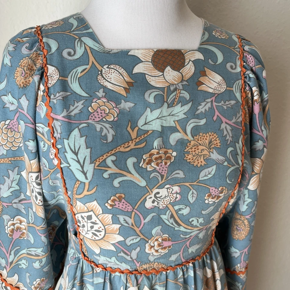 Vintage 70s Gilead Dress Cottage Prairie Kimono Floral Blue Size Small Boho - Image 2 of 4