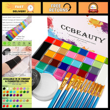 36 Colors Oil-Based Face Body Paint Kit with Setting Powder 10 Brushes for H