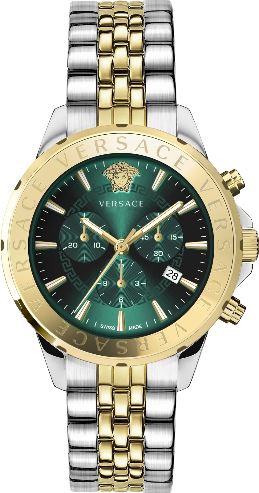 Versace VEV602023 Signature Chronograph green gold silver Steel Men's Watch NEW