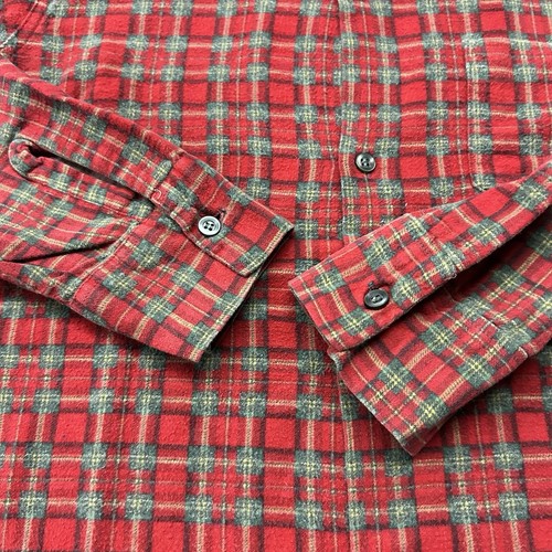 Vintage 1960s Sears Printed Plaid Cotton Flannel Shirt Sz S - Red - Picture 3 of 6