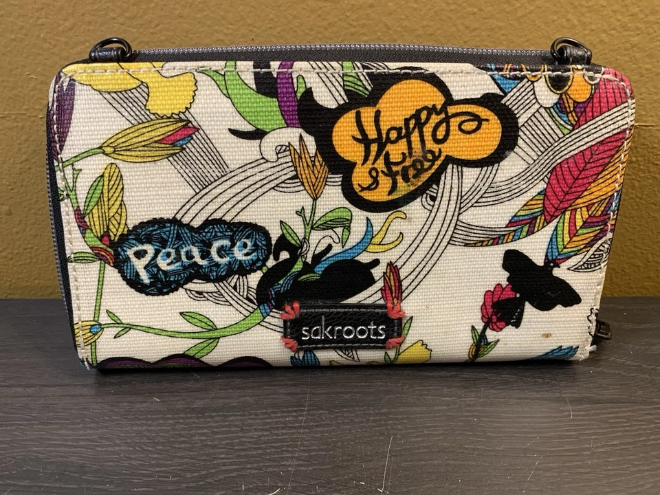 Бумажник Sakroots на молнии вокруг удостоверение личности монета мир любовь богемное цветочный птица 8x4 - Изображение 2 из 4