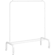 White Rolling Clothes Rack Metal Garment Rack with Wheels Bottom Shelf