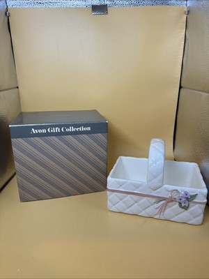 Avon Ceramic Basket White Handle Basket Weave Design Gift Collection New In Box