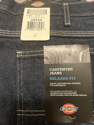 Dickies Men s Carpenter Jeans Relaxed Fit Dark Wash Blue Denim Cotton Pockets