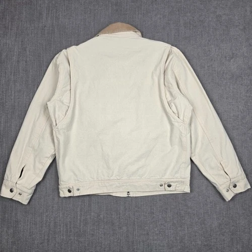 Wallace & Barnes Canvas Work Jacket Mens Medium Cream Corduroy Collar Full Zip image 3