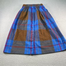 Vintage Plaid Wool Skirt Womens 8 Blue Prairie Farm A-Line Union Made USA Tweed