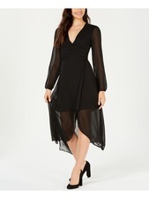 LEYDEN Womens Black Sheer V Neck Cocktail Wrap Dress XS