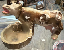 VTG Chalkware Cow Ashtray "So You Think You've Got Troubles" W/Original Tag