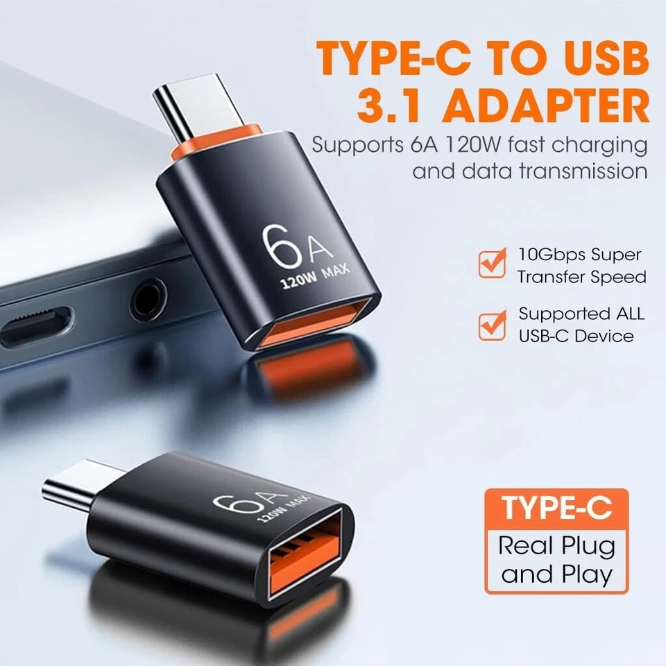 6A USB OTG Adapter USB 3.0 A Male To Type C Female Converter Fast Charger 120W - Image 3 of 4