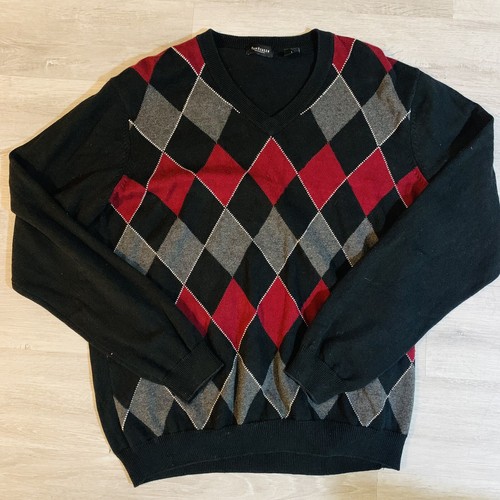 VAN HEUSEN red argyle sweater Men Large 