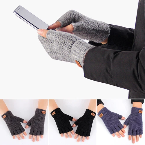 1 Paar Alpaka Wolle fingerlose Handschuhe Thermo Herren gestrickt Handschuhe - Bild 5 von 17