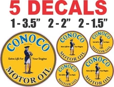 5 Round Conoco Motor Oil Vinyl Decals