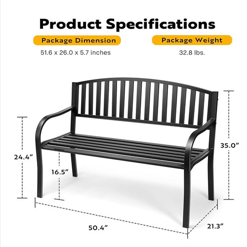 50'' Outdoor Garden Bench Cast Iron Metal Frame Outdoor Porch Patio Park Benches - Picture 3 of 7