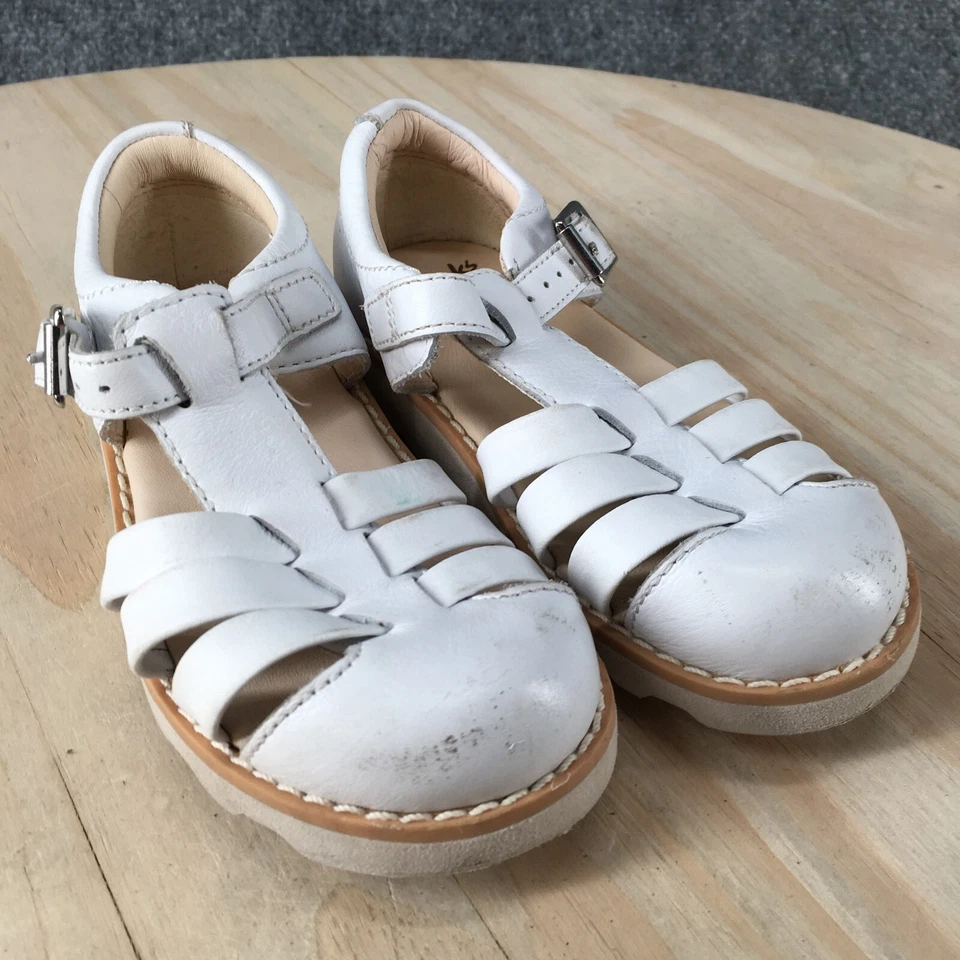 Clarks Sandals Kids 8 M Girls Crown Stem Casual TStrap Fisherman White Leather - Image 3 of 4