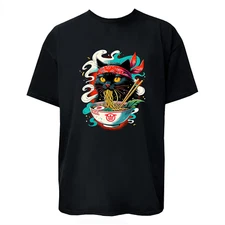Black Kitty Cat Eating Ramen Noodles Graphic T-Shirt / Hoodie / Sweatshirt