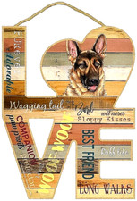 GERMAN SHEPHERD LOVE 8" x 11" Wood Cut Out Sign w/ Rope Attached 1 - NEW