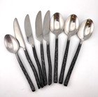 Pier 1 CALDERA 8pc Silverware Stainless Flatware Wavy Black Matte Solid Handles