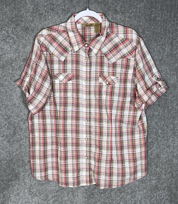 Wrangler Pearl Snap Western Shirt Mens Size XXL Chest Pockets Roll Tab Sleeves