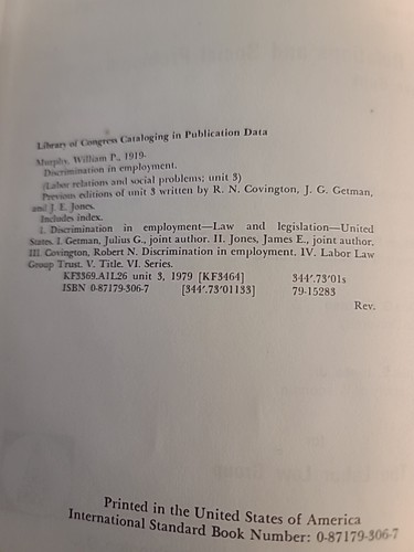 Discrimination In Employment Fourth Edition Unit Three Of Labor Relations 1979 - 第 6/19 張圖片