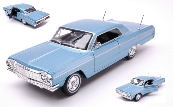 Maisto 1/24 Chevrolet Impala 1964 Blau Modellbau Statisches Modell Diecast-image