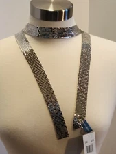 Nine West Gunmetal Gray Skinny Chainmail Scarf NWT