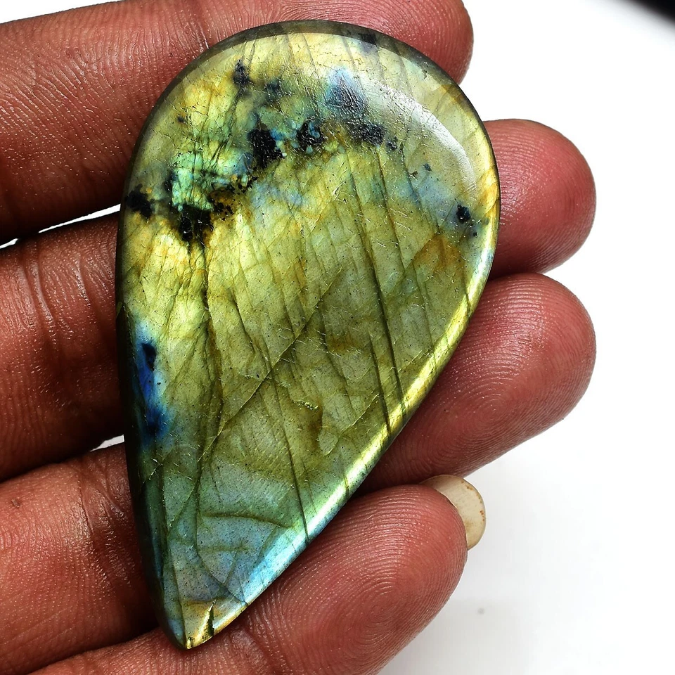 100.00 Cts Natural Labradorite Pear Hand Carving Flashy Untreated Loose Gemstone - Image 3 of 4