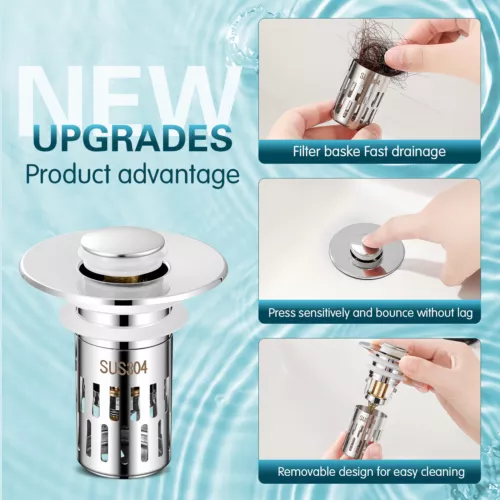 Universal Bathroom Sink Stopper Drain Strainer Pop Up Drain Stopper Stainless - Picture 10 of 20