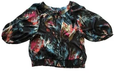 Covington Pullover Blouson Silky Top Sz L Balloon Sleeve Smocked Waist