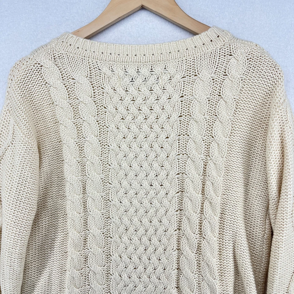 VINTAGE HAVANA Sweater M Fisherman Cable Jumper Pullover Cotton Blend Off White - Image 4 of 4