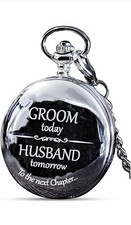 Engraved Groom Pocket Watch - Wedding Gift From Bride