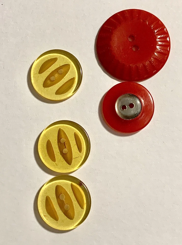 "Lote de 5 botones redondos de baquelita vintage - 3 transparentes/amarillos 2 rojos 3/4-1"" probados" Foto 4 de 4