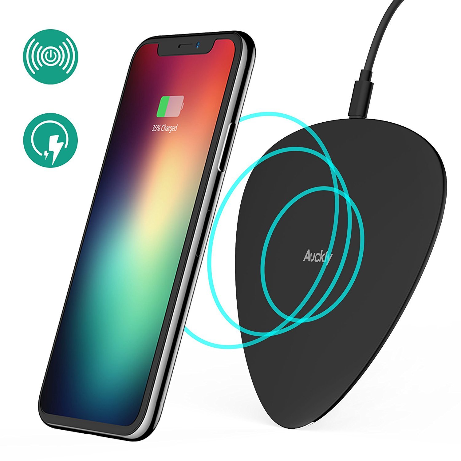 Fast Wireless Charger, Auckly QI Charge Exclusive UFO Slim Desig Wireless Chargi