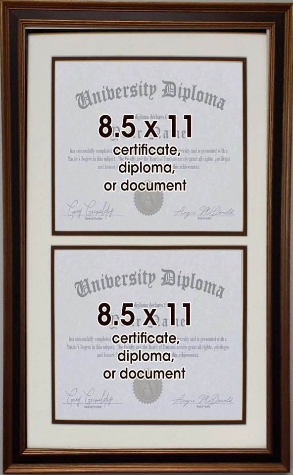 Graduation Double Diploma or Certificates Wood Frame for Two 8.5x11 Openings - Image 2 of 4