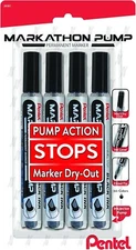 Pentel Markathon Pump Permanent Marker, Chisel Tip, Black Ink, 4 Pack
